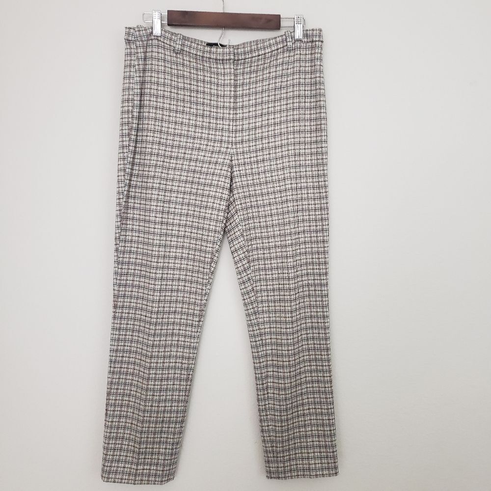 Theory Slim Fit Plaid Pants 10 Beige Business Office Casual Preppy Academia Work